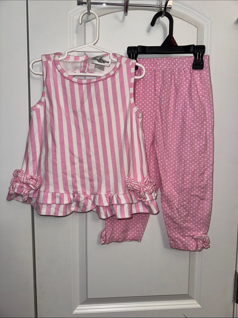 Rare Editions Pink & White Striped Sleeveless Pajama Set with Polka Dot Pants